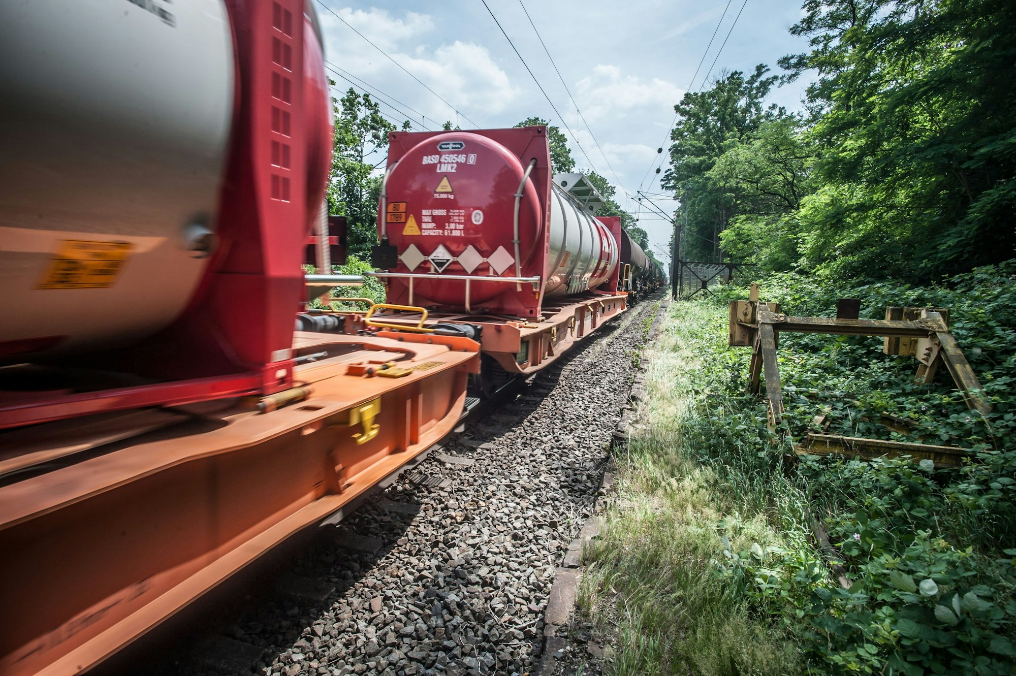 Stillgelegtes Werksgleis von Dynamit Nobel, Manfort, mit Prellbock