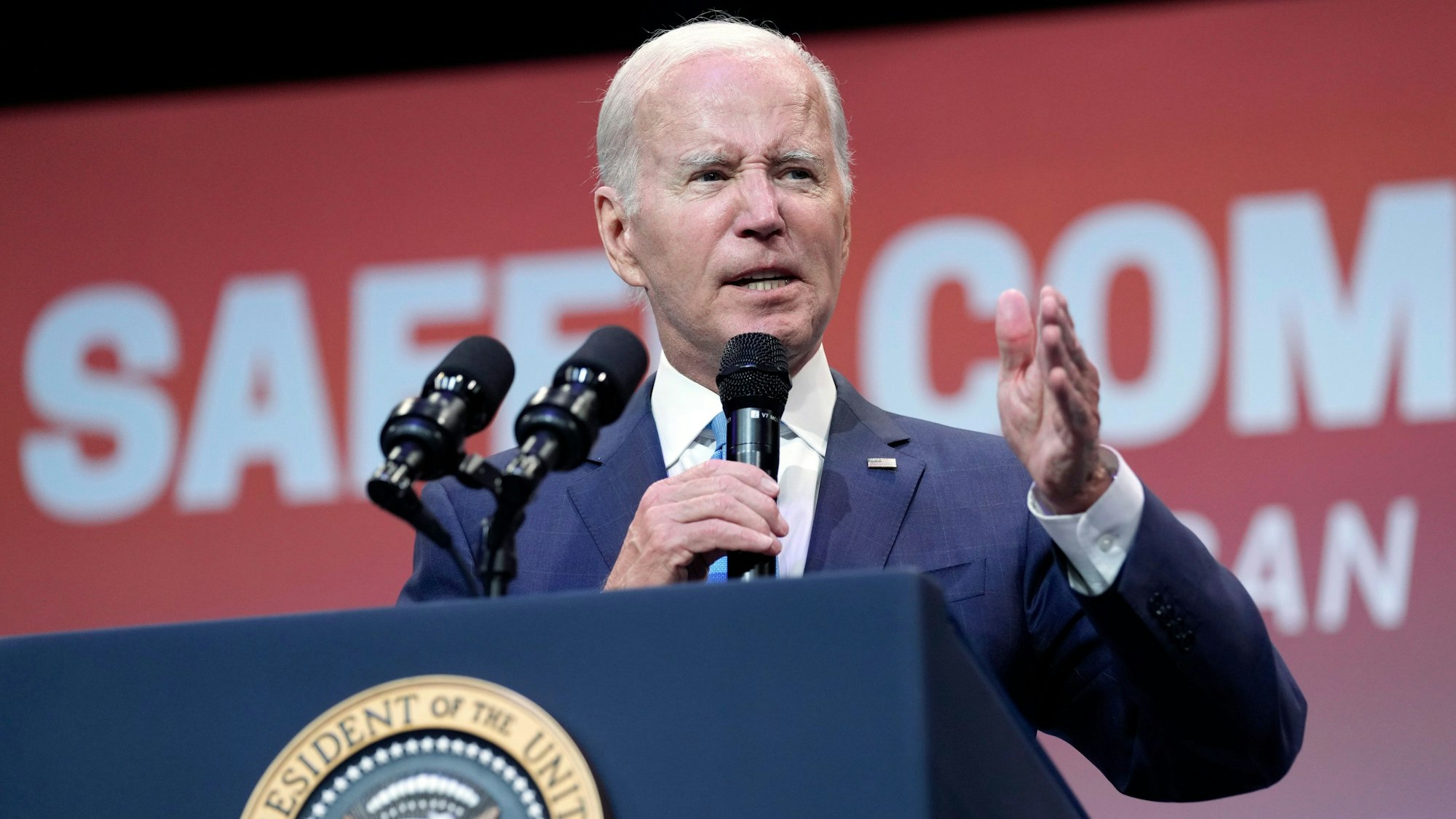 US-Präsident Joe Biden bei seinem Vortrag zur Verschärfung der Waffengesetze in den USA.