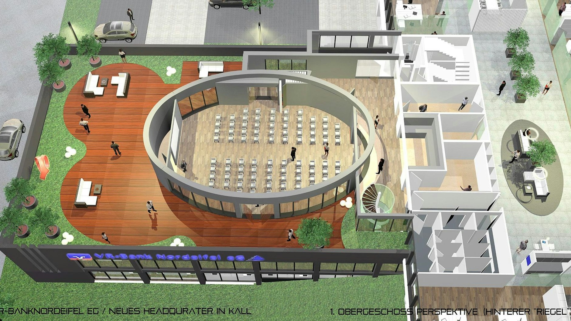 Schematische Darstellung des Veranstaltungszentrums der geplanten neuen Hauptstelle der VR-Bank Nordeifel.
