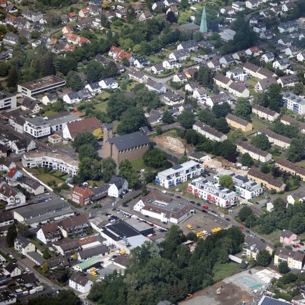 Luftaufnahme des Stadtteils Heidkamp in Bergisch Gladbach.