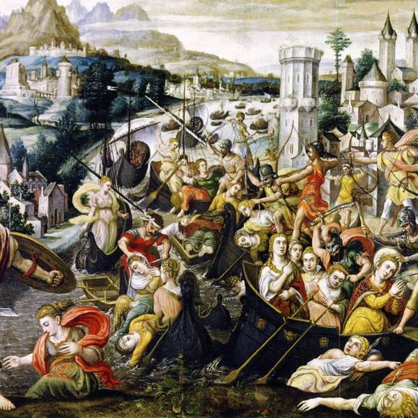Das Gemälde von Bartholomäus Bruyn d.Ä, zeigt das Martyrium der Heiligen Ursula und ihrer 11000 Gefährtinnen vor den Toren der Stadt. Rechts im Bild sieht man das spätmittelalterliche Stadtpanorama, links den Rheinlauf vorbei am Siebengebirge, gemalt um 1512 bis 1515.