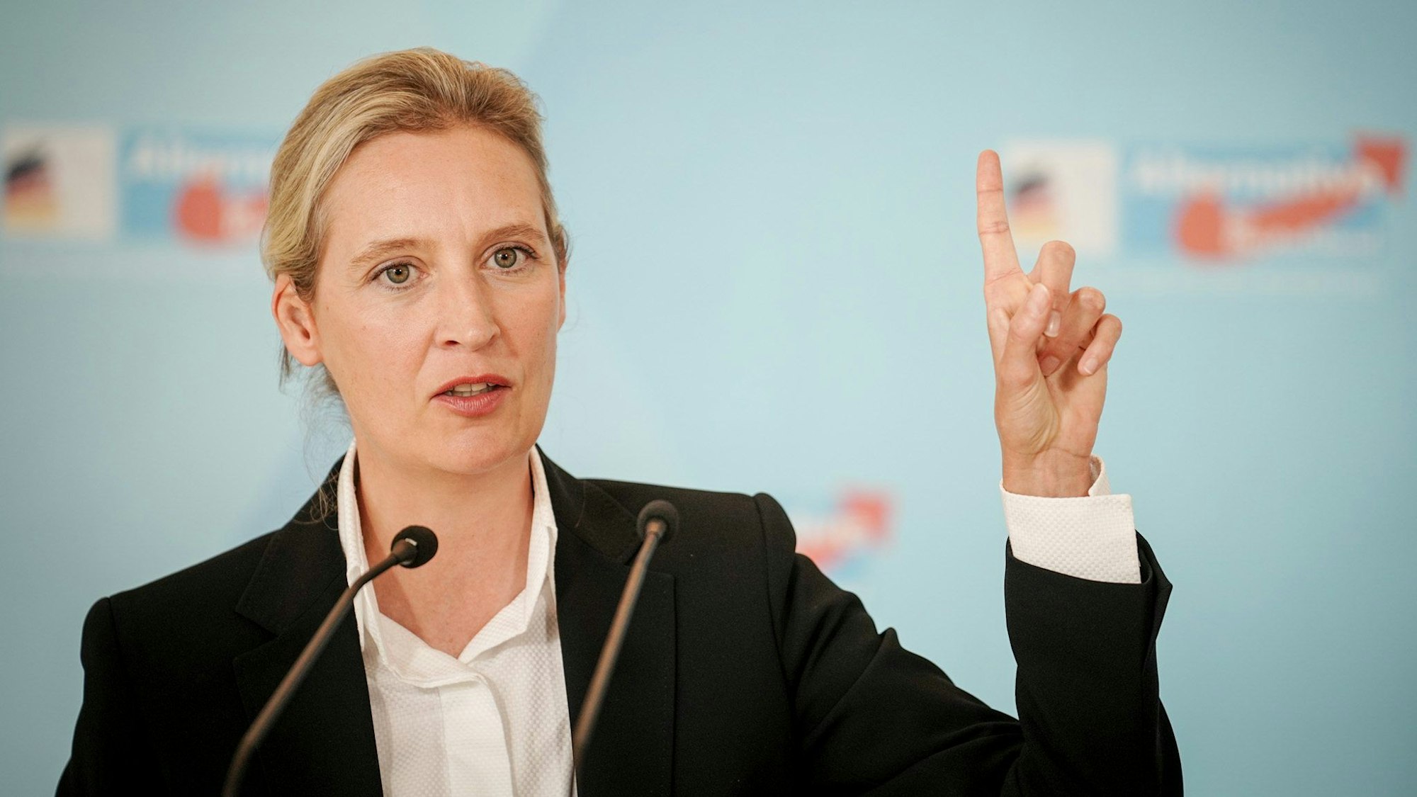 Alice Weidel, AfD-Bundesvorsitzende und Fraktionsvorsitzende der AfD, gibt ein Pressestatement zu Beginn der Fraktionssitzung ihrer Partei.