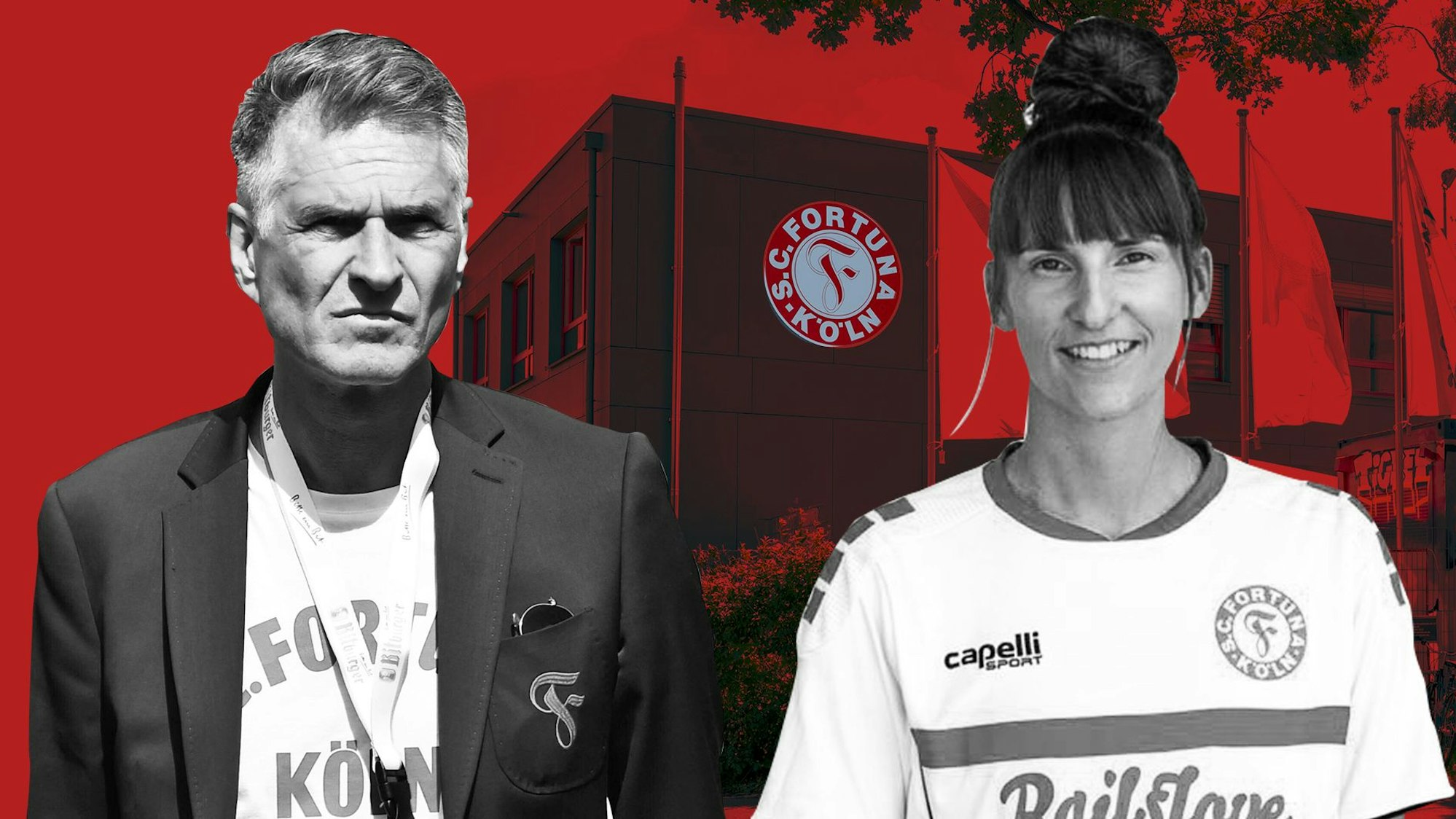 Fortuna Kölns Präsident Hanns-Jörg Westendorf und Valentina Adames, Chefin der Frauen-Abteilung des Vereins