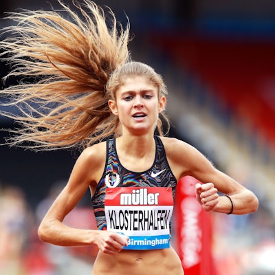 ARCHIV - 18.08.2019, Großbritannien, Birmingham: Leichtathletik: Diamond League, 1 Meile, Frauen im Alexander Stadium. Konstanze Klosterhalfen aus Deutschland kommt als Siegerin ins Ziel. (zu dpa "Spitzenläuferin Klosterhalfen mit Bestzeit Vierte in den USA") Foto: Martin Rickett/PA Wire/dpa +++ dpa-Bildfunk +++