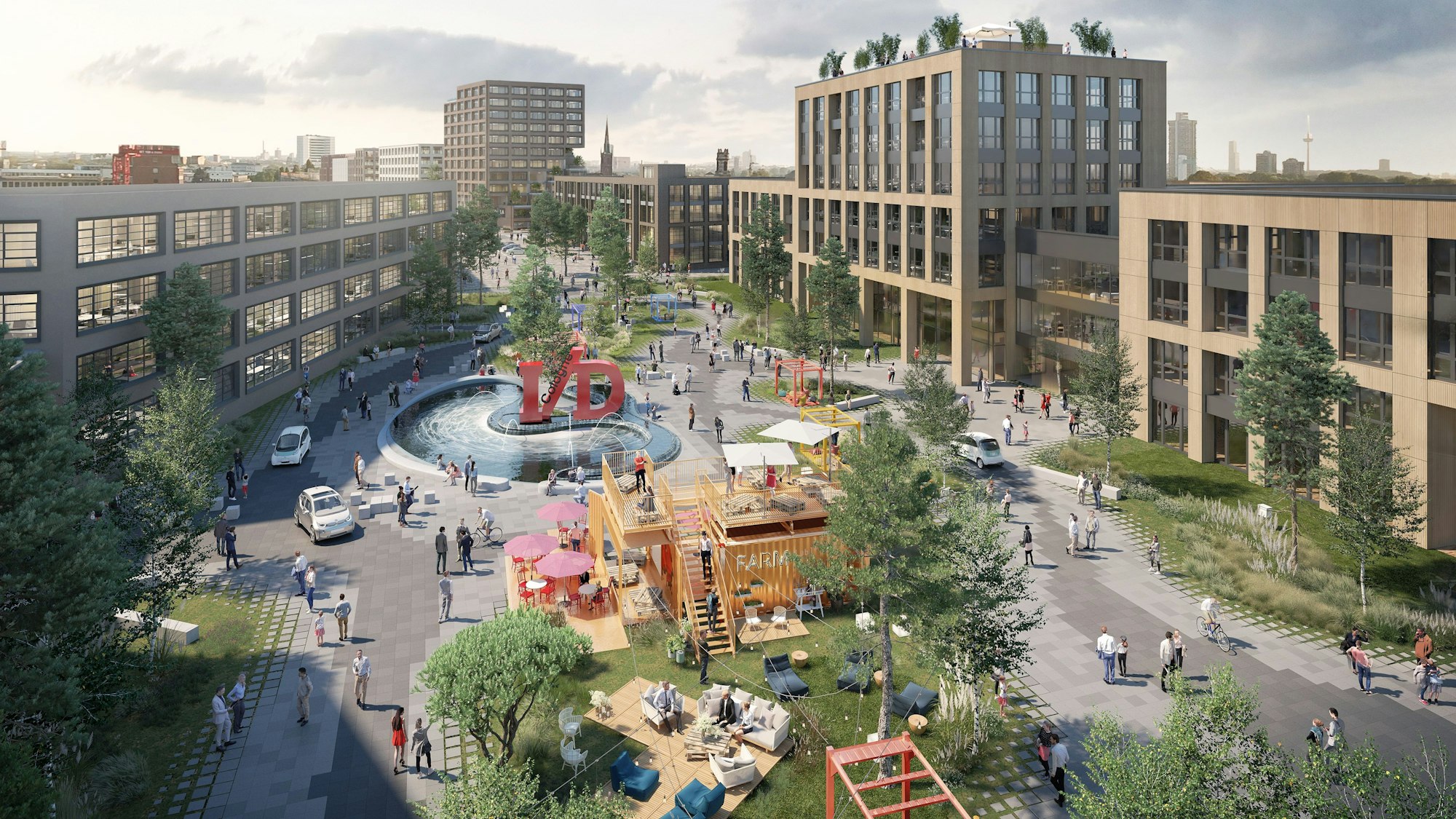 Die Visualisieurng zeigt den geplanten Platz mit Freizeitangeboten.