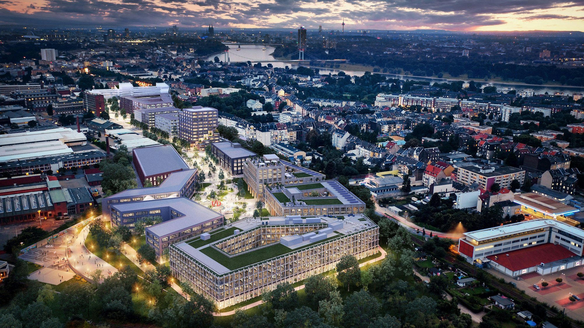 Die Visualisierung zeigt das „I/D Cologne“ in Mülheim.