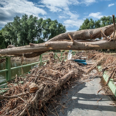 Nach dem Hochwasser 2021 sah es auf der Pontonbrücke in Rheindorf ziemlich unaufgeräumt aus.