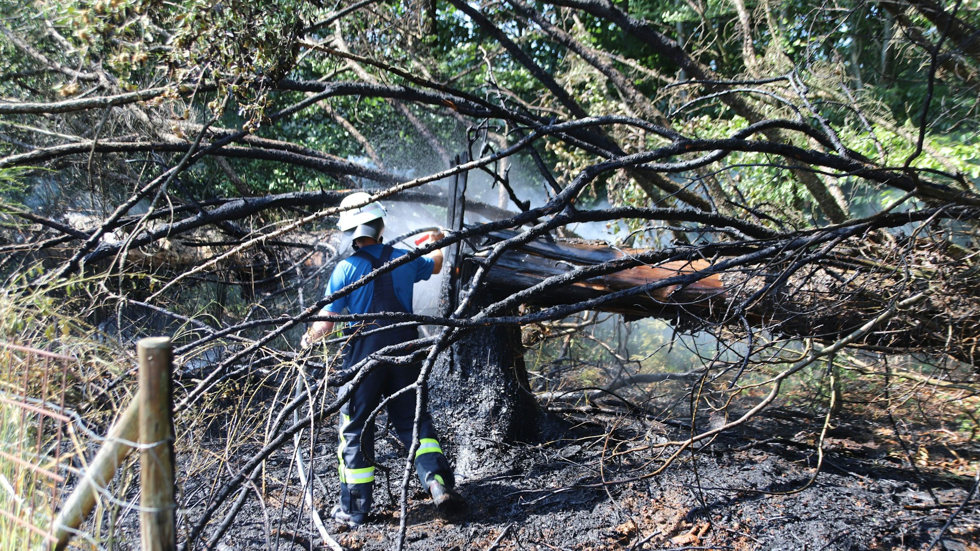 Feuerwehrleute löschen einen Brand.