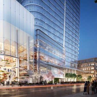 Der Eingang des neuen Hochhauses in Tokio (Entwurf)