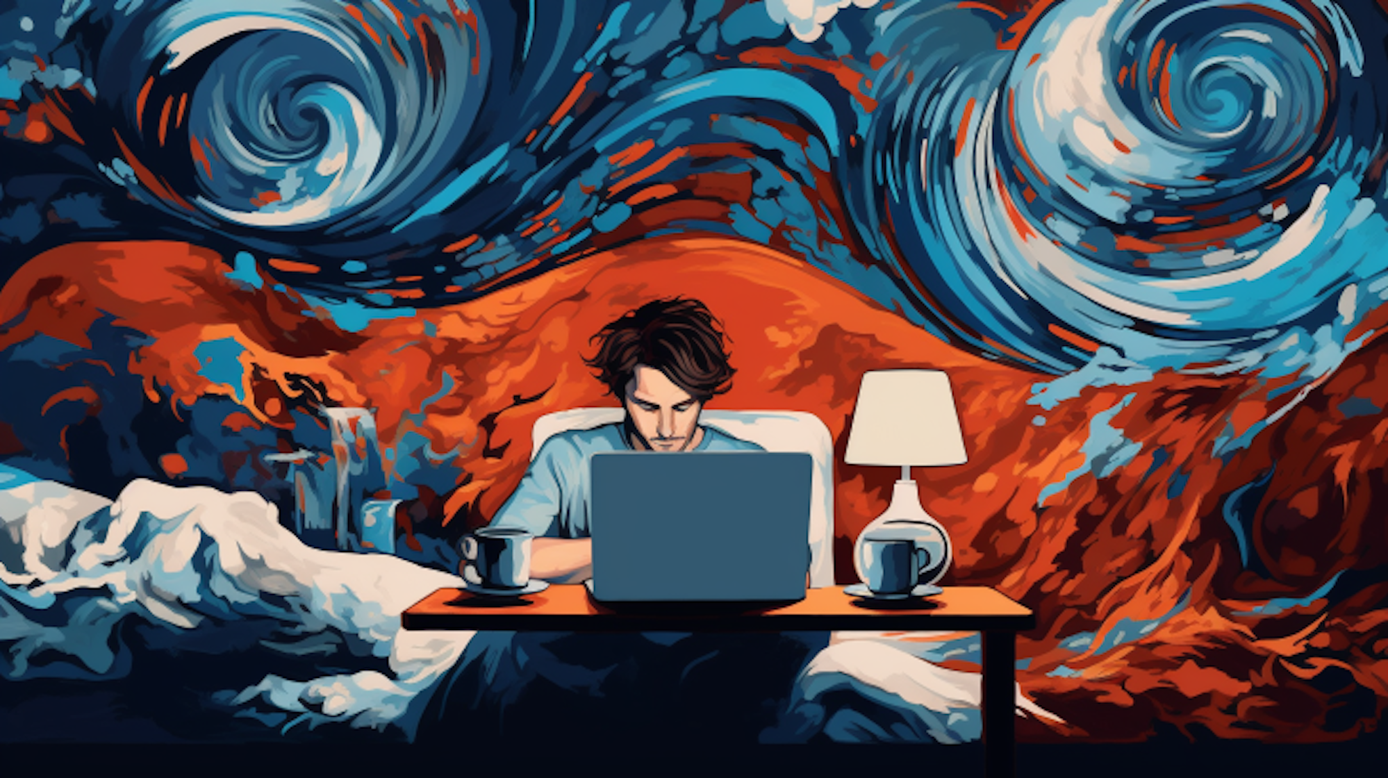 Illustration: Ein Mann sitzt vor dem Laptop.