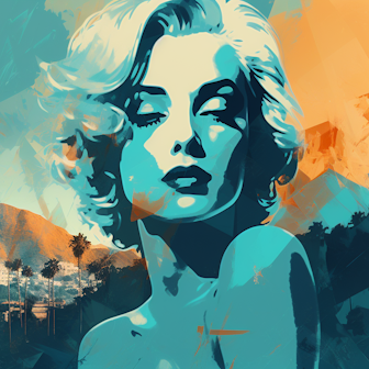 KI-Bild von Schauspielerin vor angedeuteten Hollywood Hills