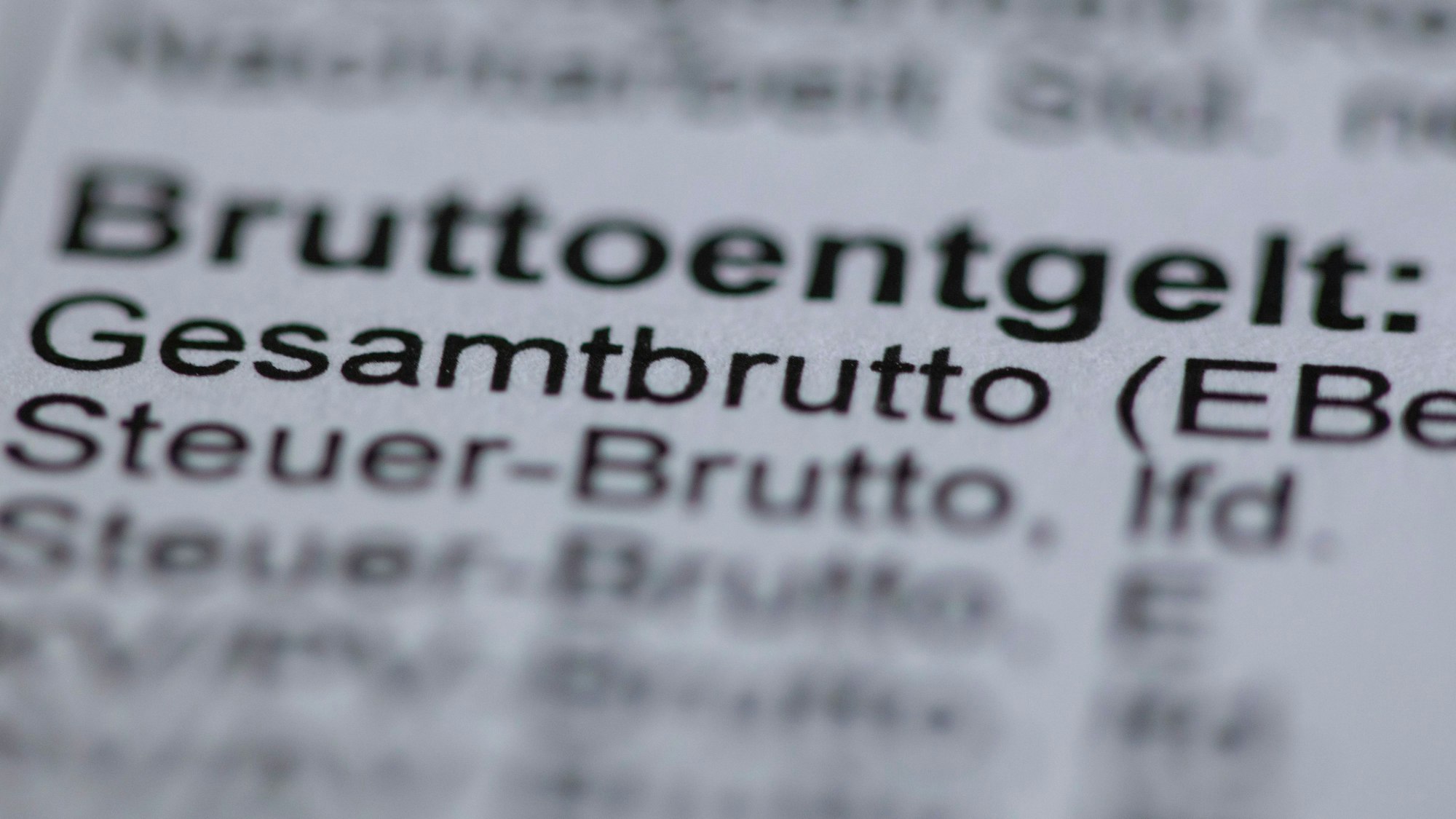 Nahaufnahme eines Steuerbescheides, im Zentrum steht das Wort „Bruttoentgelt“.