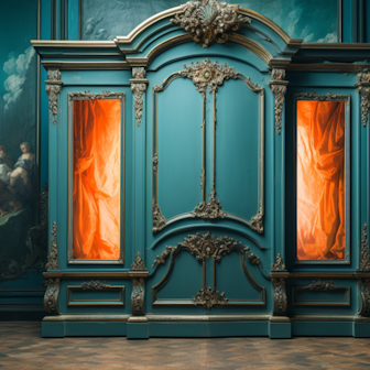 Illustration: Mit Vorhängen geschlossener hölzerner Beichtstuhl