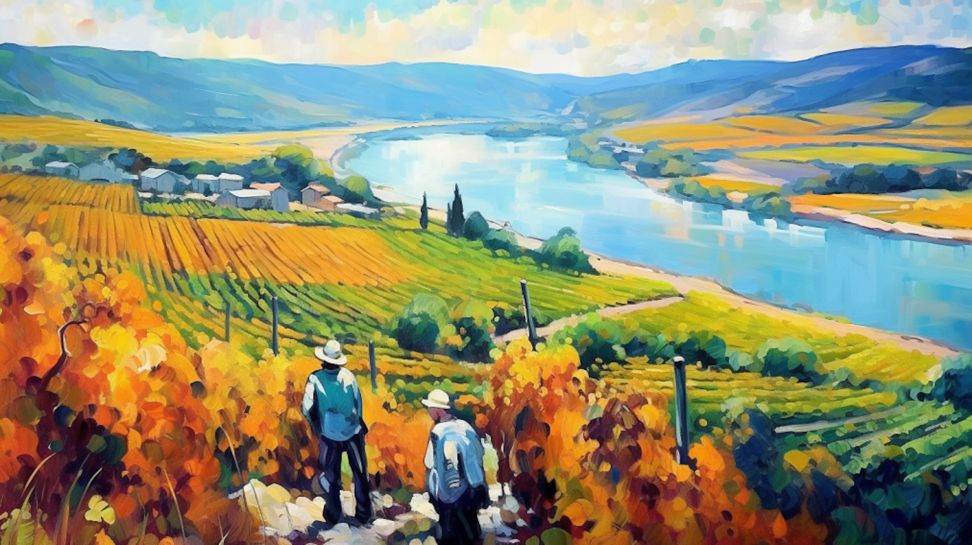 Illustration: Weinlese am Steilhang.