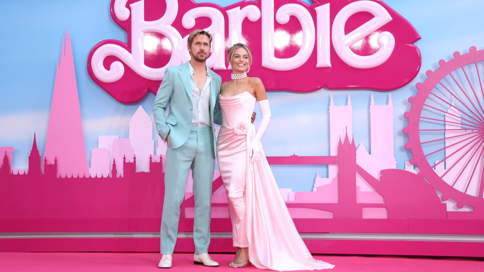 Ryan Gosling und Margot Robbie bei der „Barbie“-Premierein London am Mittwoch.