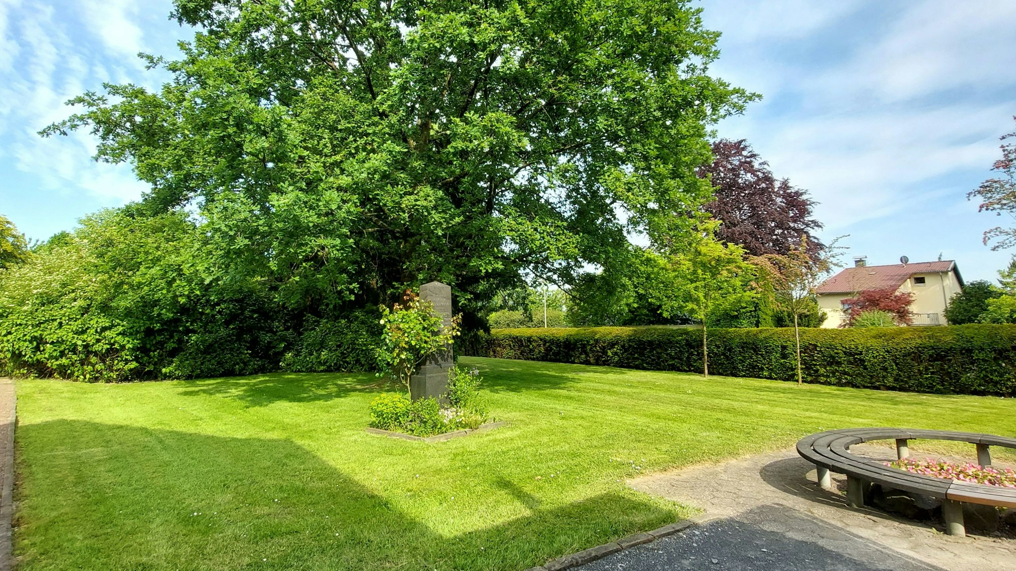 Hier möchte die BWL Rasengräber ermöglichen. Der Gedenkstein der Familie Hesselmann müsste dafür versetzt werden