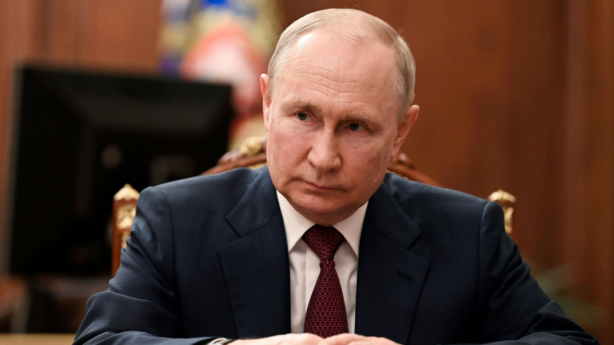 FILE -Russian President Vladimir Putin listens to Russian Prime Minister Mikhail Mishustin during their meeting at the Kremlin in Moscow, Russia, Tuesday, July 4, 2023. Russia’s war in Ukraine will top the agenda when U.S. President Joe Biden and his NATO counterparts hold a summit in the Lithuanian capital Vilnius over two days starting on Tuesday, July 11.