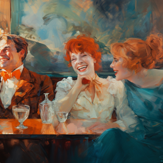 Illustration: Fünf lachende Menschen sitzen um einen Tisch herum.