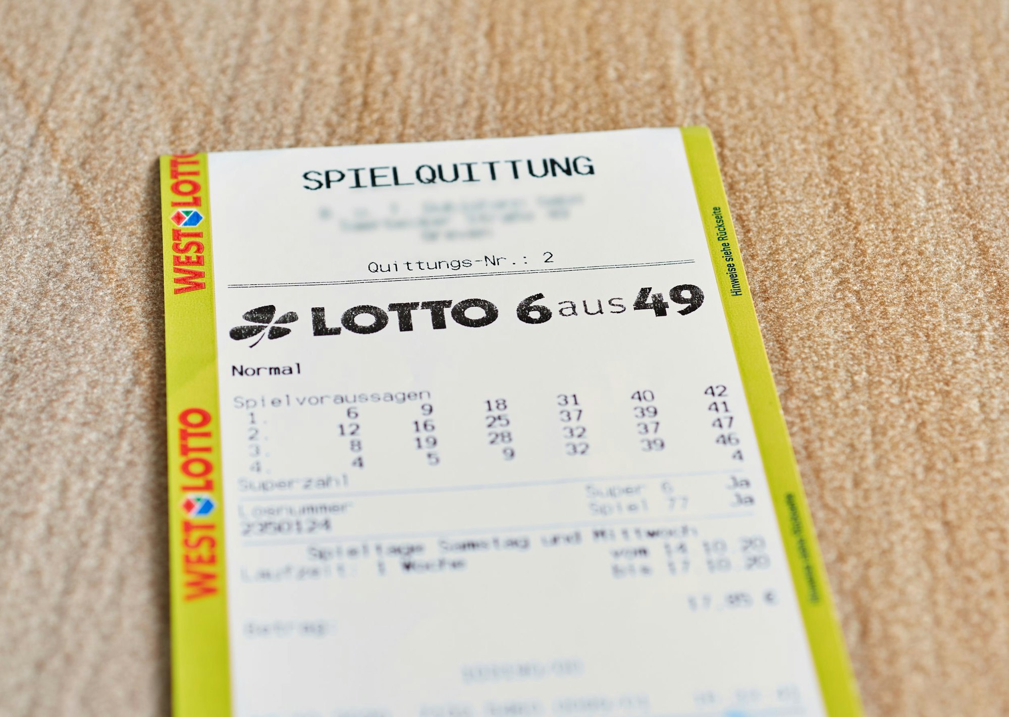 Lotto 6aus49 Spielschein.