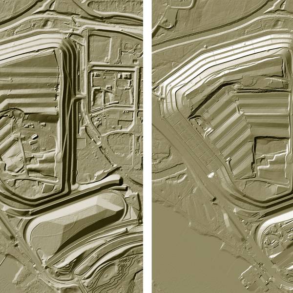 Leverkusener Altlast und Deponie Currenta, Geländeschummerung.vergleich 2015, 2023: Foto: Geobasis NRW