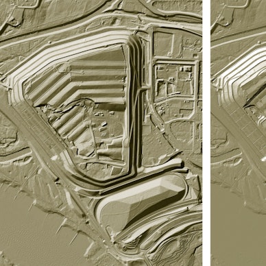 Leverkusener Altlast und Deponie Currenta, Geländeschummerung.vergleich 2015, 2023: Foto: Geobasis NRW