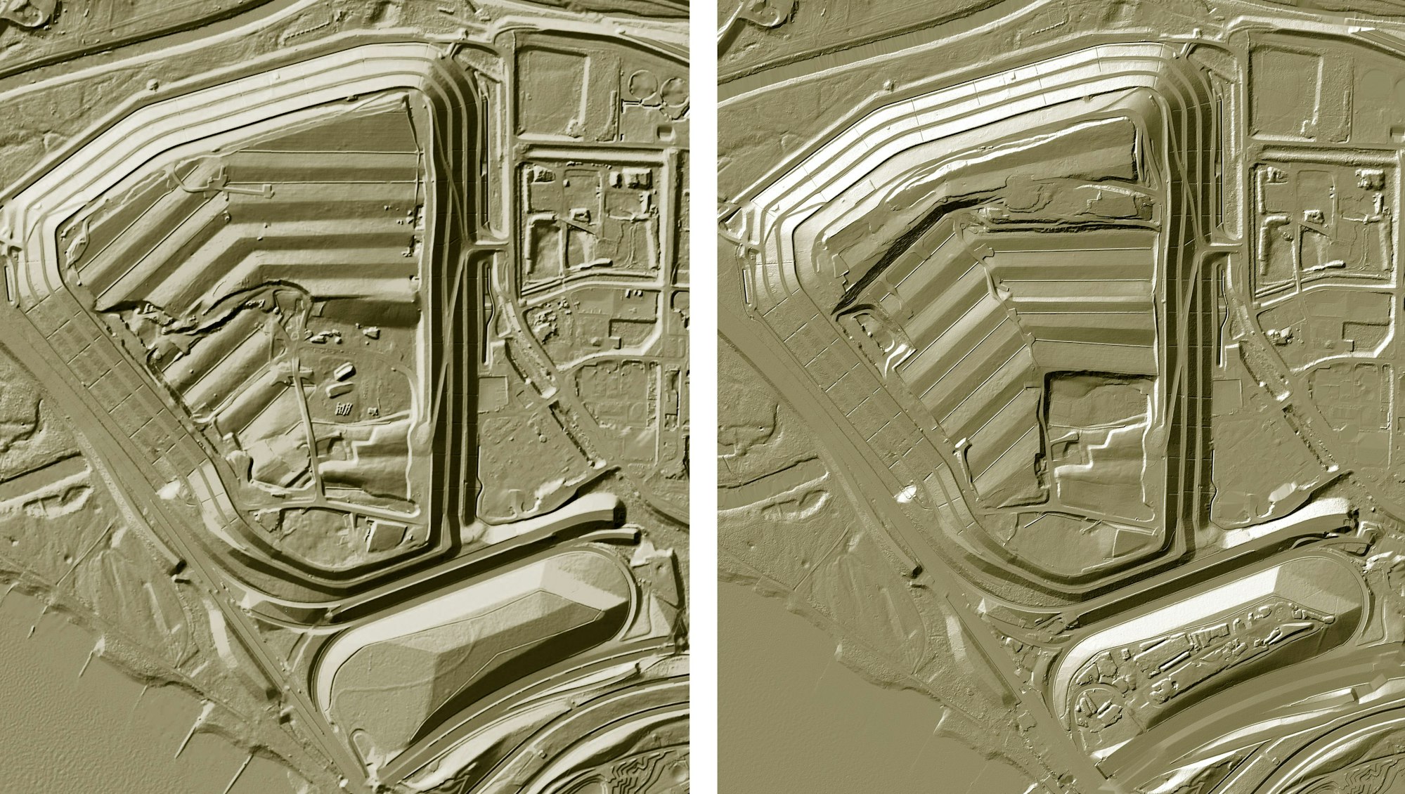 Leverkusener Altlast und Deponie Currenta, Geländeschummerung.vergleich 2015, 2023: Foto: Geobasis NRW