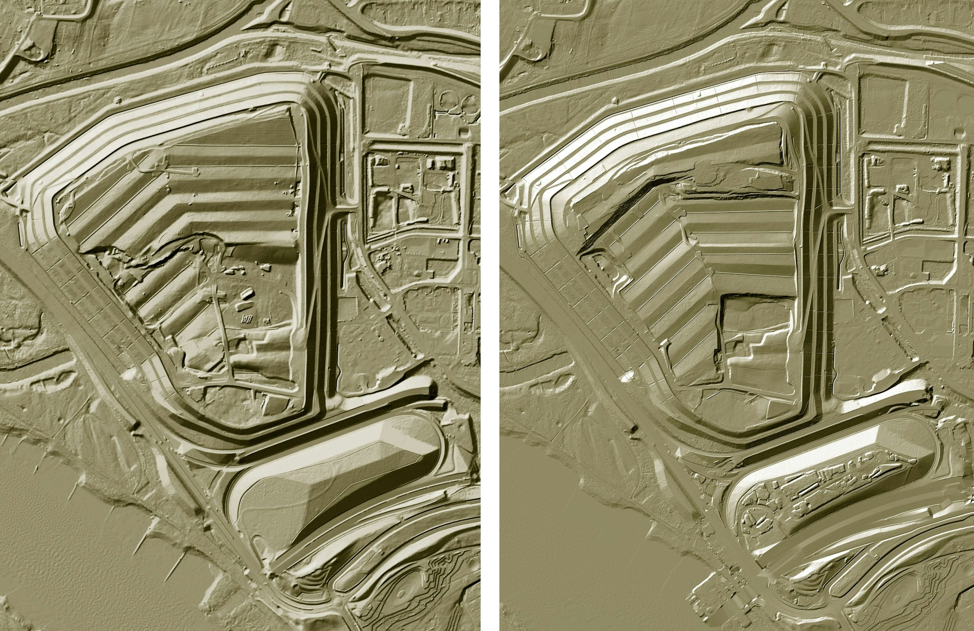 Leverkusener Altlast und Deponie Currenta, Geländeschummerung.Vergleich 2015, 2023.