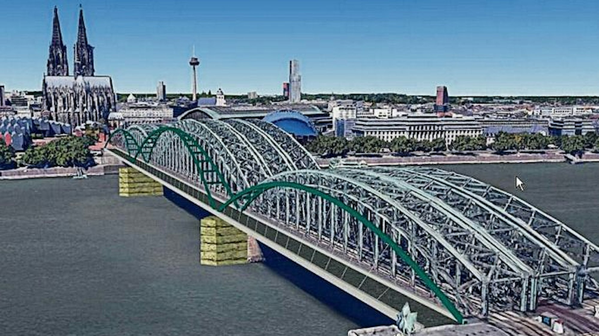 So präsentierte die Verwaltung 2020 ihre erste Idee für eine südliche Erweiterung. Seither haben sich die Pläne weiterentwickelt, doch der schmale Brückenbogen ist geblieben. Aktuelle Visualisierungen stellt die Stadt nicht zur Verfügung.