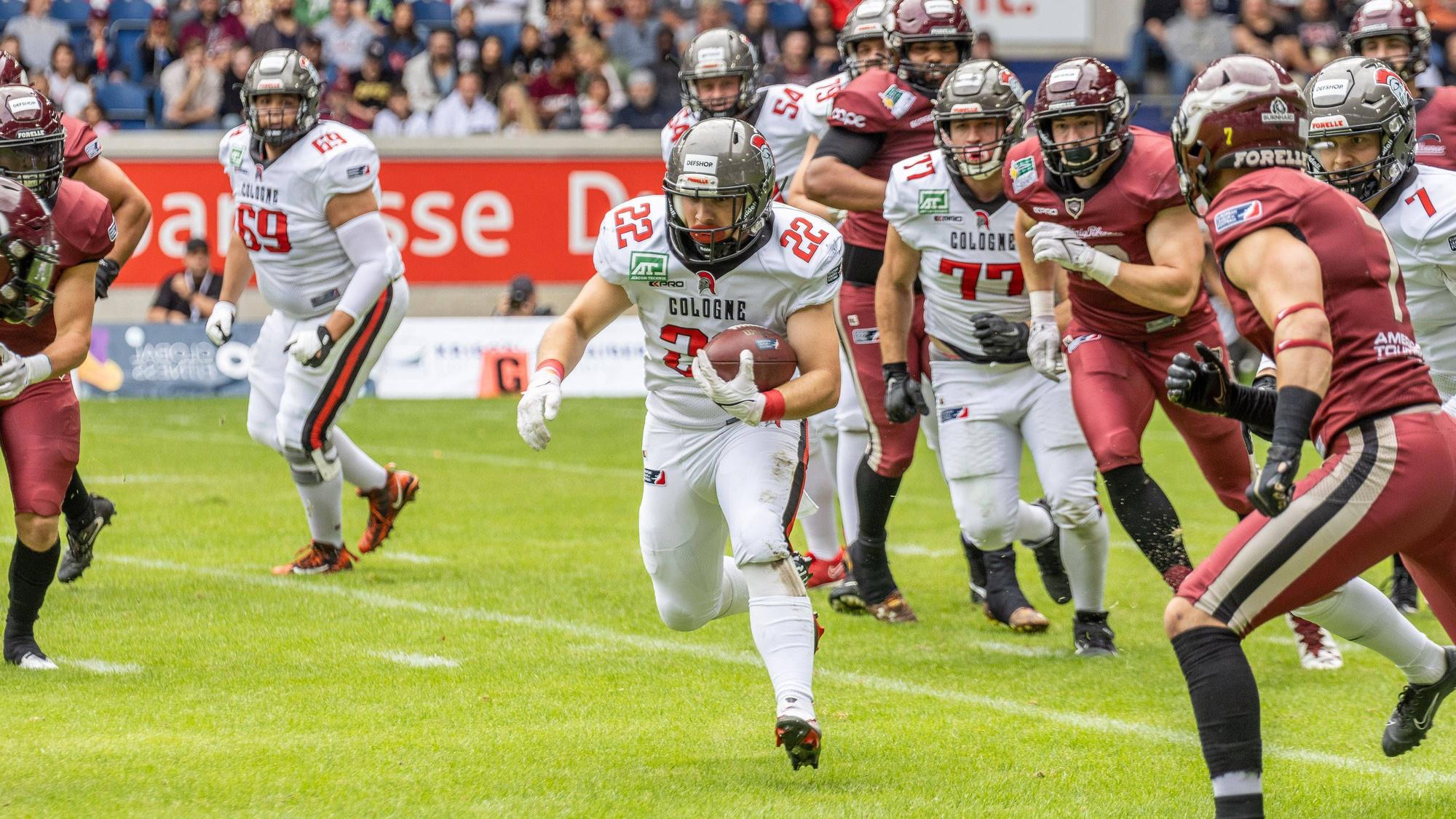 European League of Football, Rhein Fire - Cologne Centurions, Duisburg, 23.7.2023 Andre Frisch Cologne Centurions 22, Rhein Fire - Cologne Centurions am 23.7.2023 in der Schauinsland-Reisen-Arena, Duisburg *** European League of Football, Rhein Fire Cologne Centurions, Duisburg, 23 7 2023 Andre Frisch Cologne Centurions 22 , Rhein Fire Cologne Centurions on 23 7 2023 at Schauinsland Reisen Arena, Duisburg. Copyright: xBEAUTIFULxSPORTS/MarcxJungex
