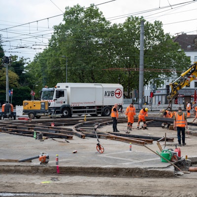 Gleisbauarbeiten an der Aachener Straße.