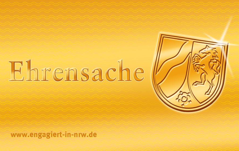 Das Wort  „Ehrensache“ und das NRW-Wappen zieren die Ehrenamtskarte.