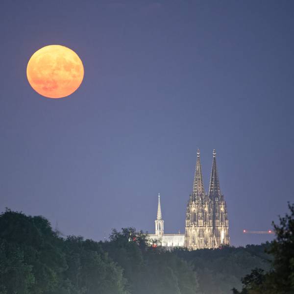 Der Vollmond geht über dem Kölner Dom auf. (Symbolbild)