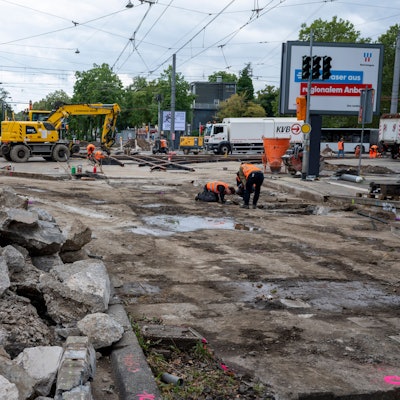 Gleisbauarbeiten an der Aachener Straße.