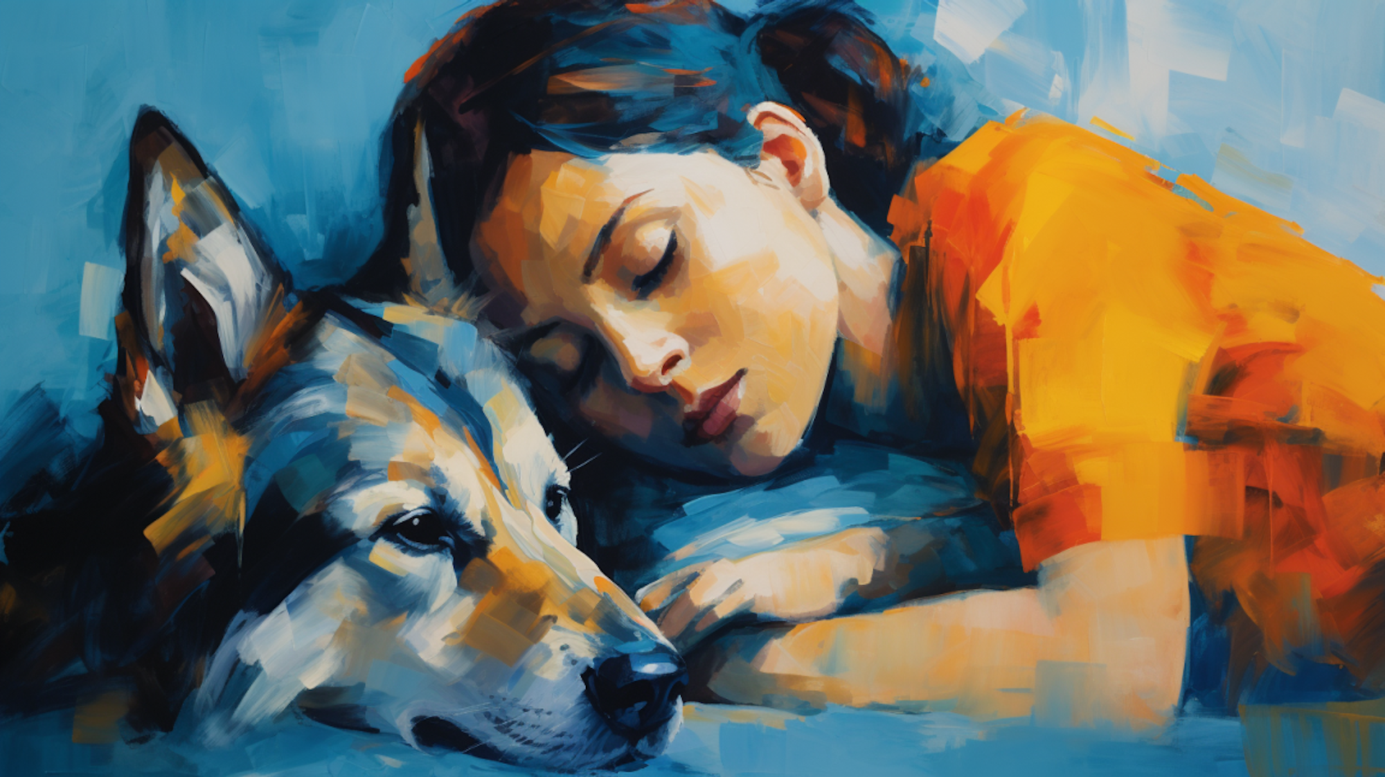 Illustration: Schäferhund und schlafende Frau