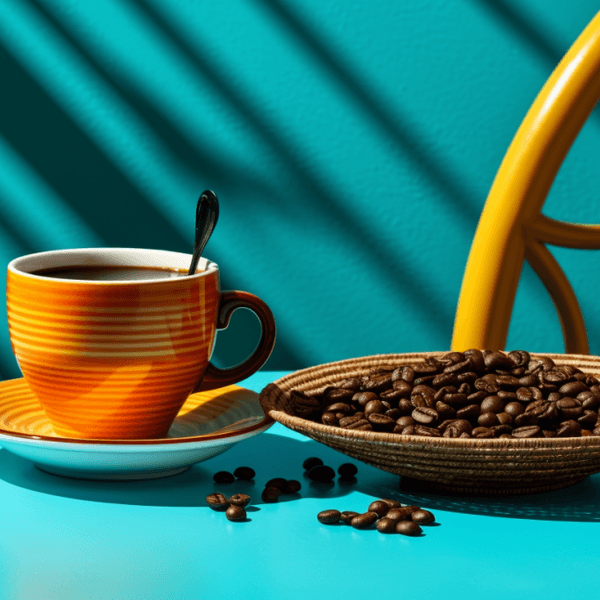 Illustration: Tasse Kaffee und Kaffebohnen