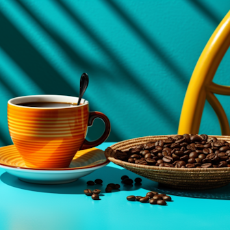 Illustration: Tasse Kaffee und Kaffebohnen