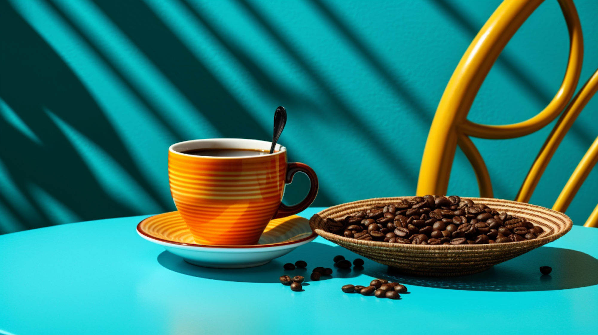 Illustration: Tasse Kaffee und Kaffebohnen