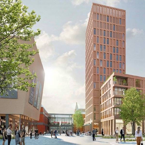 Ein Hochhaus und ein Gebäuderiegel - so könnte an der Wöhlerstraße neu gebaut werden, schlägt der Siegerentwurf im Architektenwettbewerb vor.