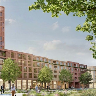 Ein Hochhaus und ein Gebäuderiegel - so könnte an der Wöhlerstraße neu gebaut werden, schlägt der Siegerentwurf im Architektenwettbewerb vor.