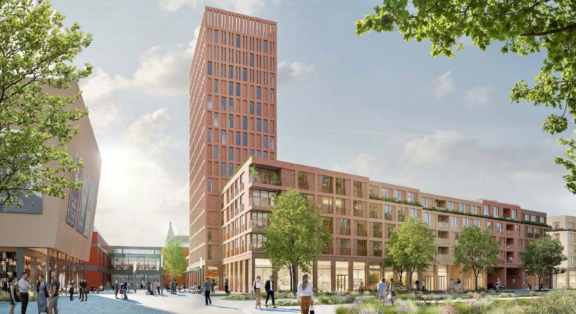 Ein Hochhaus und ein Gebäuderiegel - so könnte an der Wöhlerstraße neu gebaut werden, schlägt der Siegerentwurf im Architektenwettbewerb vor.