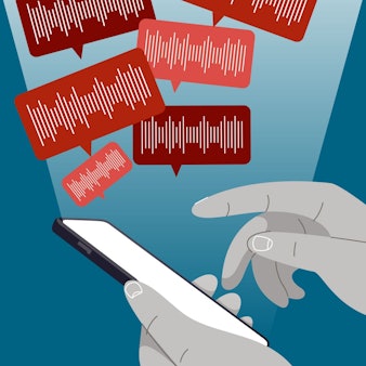 Hände tippen auf einem Mobiltelefon, Illustration.