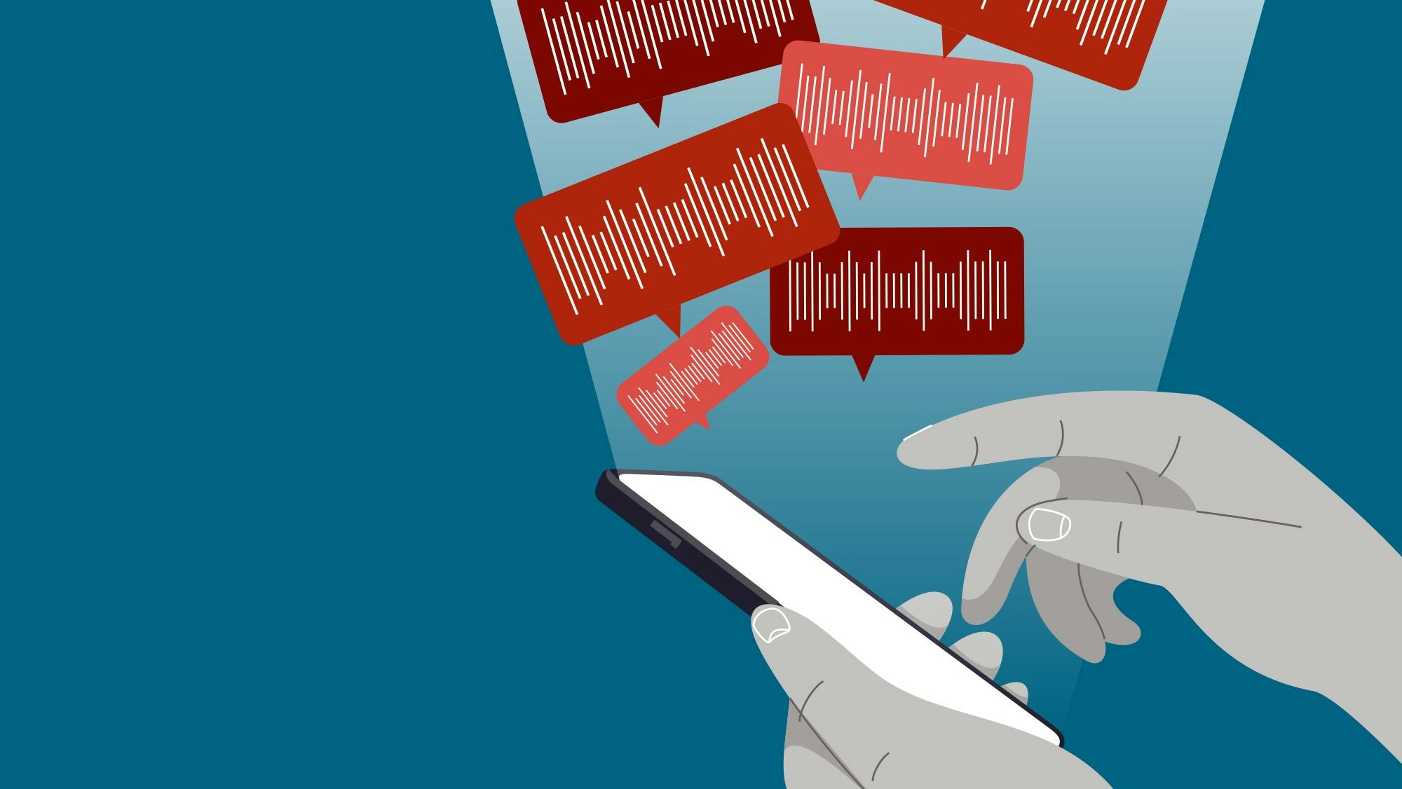 Hände tippen auf einem Mobiltelefon, Illustration.