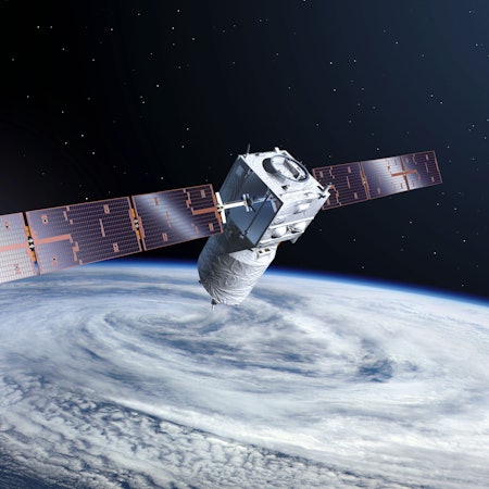 Die künstlerische Darstellung zeigt den Satelliten «Aeolus».