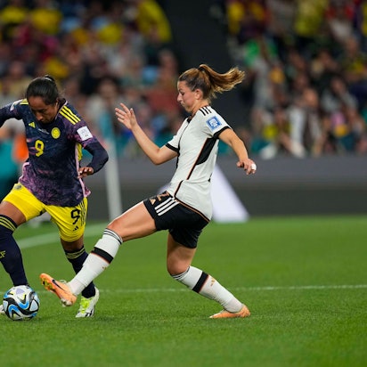 July 30 2023: Chantal Hagel Germany and Mayra Ramirez Colombia battle for the ball during a game, , at , , . /CSM USA - ZUMAc04_ 20230730_zma_c04_038 Copyright: xKimxPricex