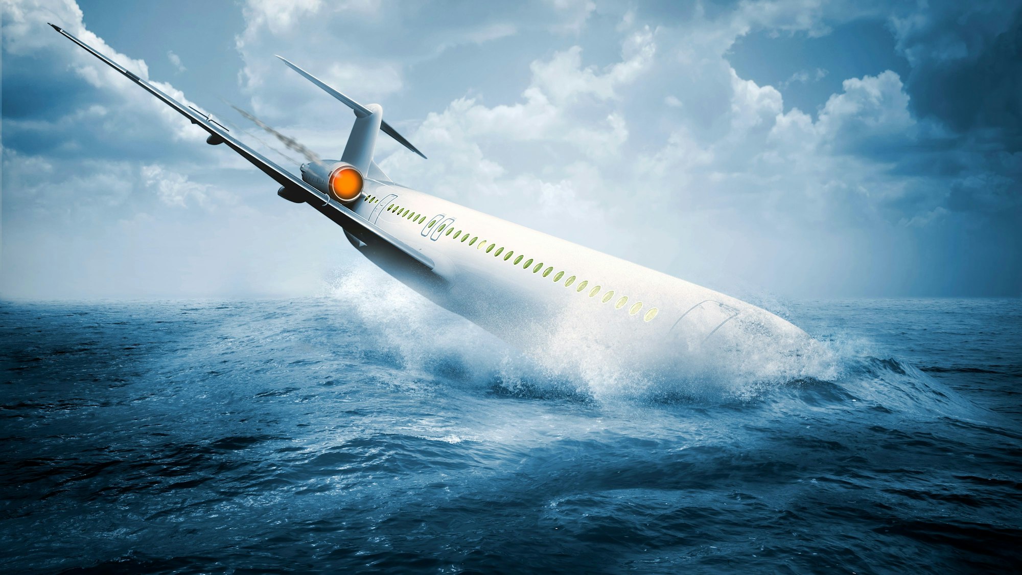 Absturz eines Flugzeugs auf dem offenen Meer.