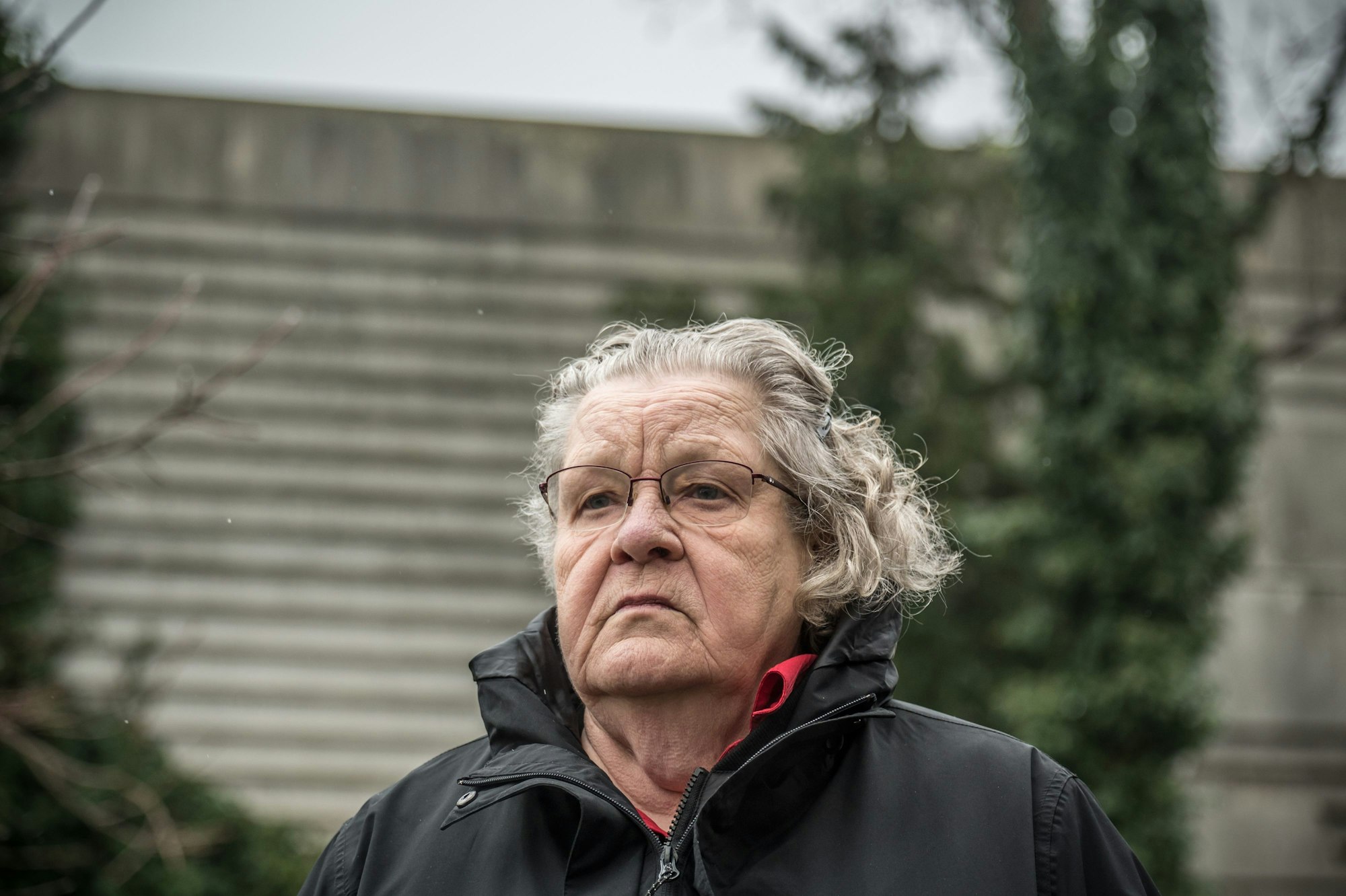 Gisela Kronenberg im Garten Ratherkämp 8 zwei meter höher als die alte Lärmschutzmauer mitten im garten. Foto: Ralf Krieger