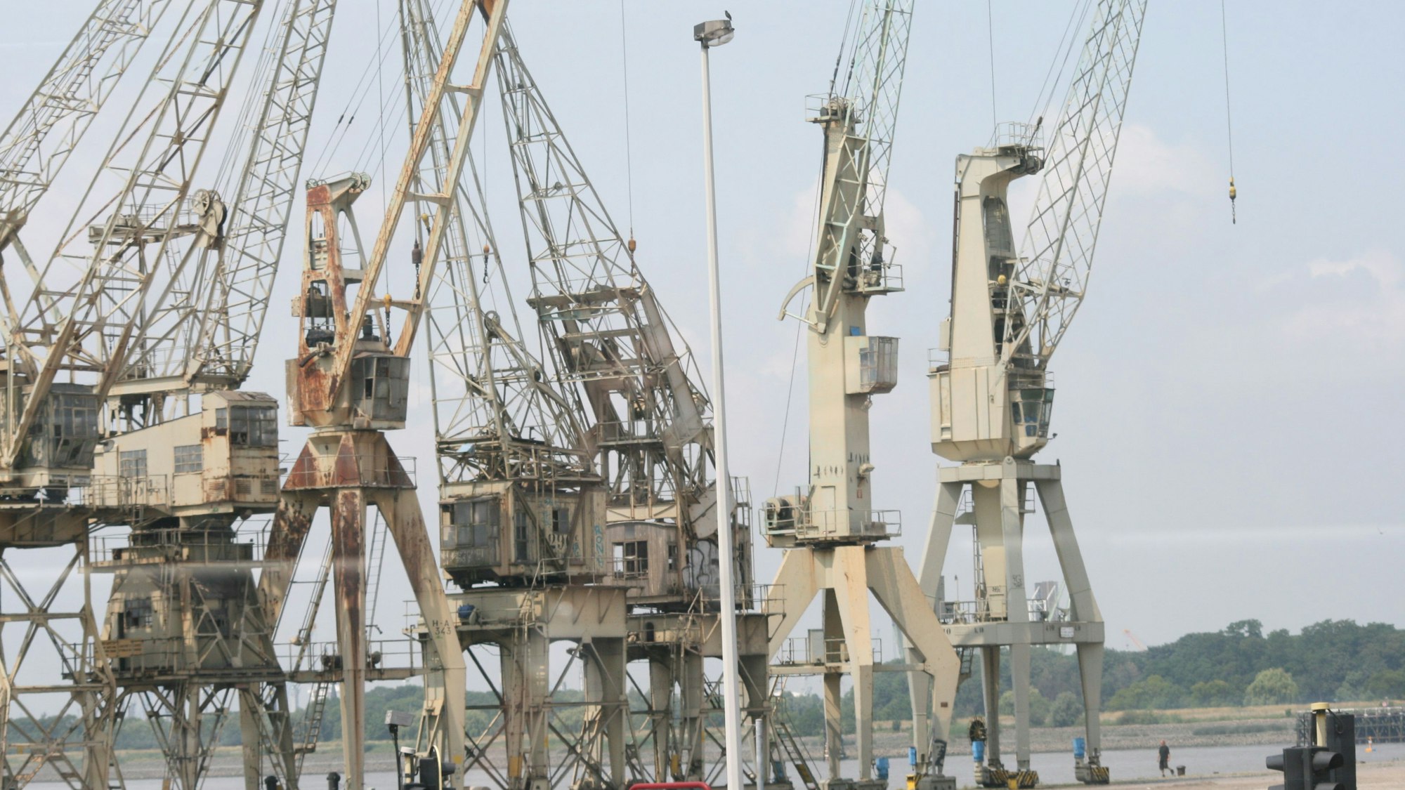 Kräne stehen am Hafen von Antwerpen.
