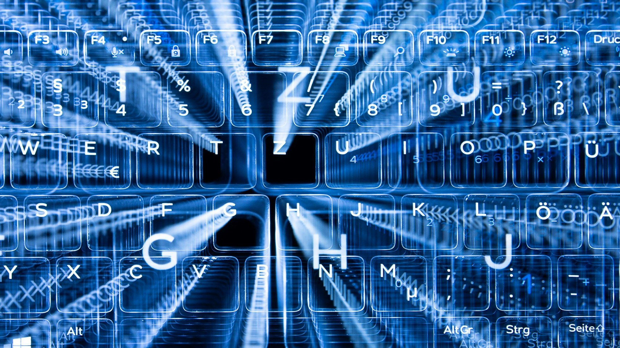 ARCHIV - 11.01.2019, Baden-Württemberg, Stuttgart: ILLUSTRATION - Tasten einer beleuchteten Tastatur. (Aufnahme mit Zoomeffekt). (zu dpa: «Kommunen setzen nur vereinzelt auf Künstliche Intelligenz» Foto: Sebastian Gollnow/dpa +++ dpa-Bildfunk +++