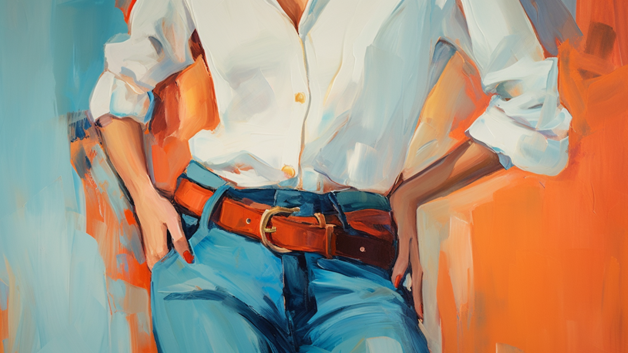 Illustration: Weiße Bluse in Jeans gesteckt