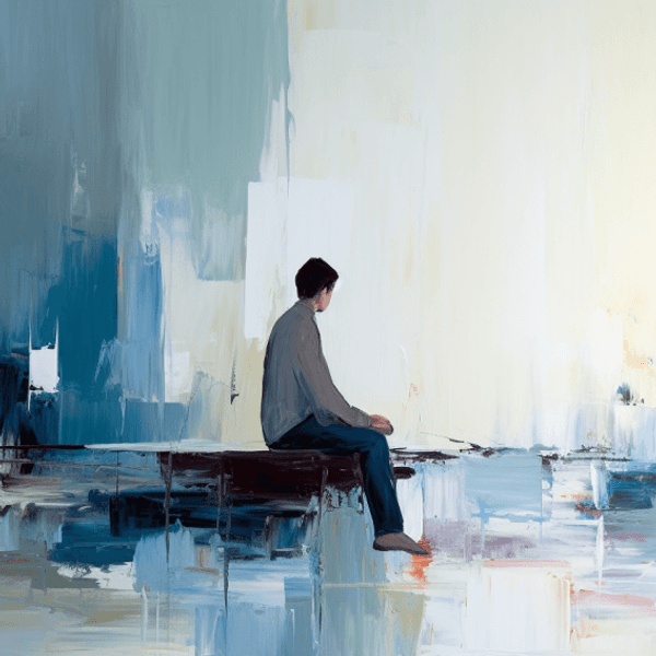 Illustration: Ein Mann sitzt alleine in einem Raum.
